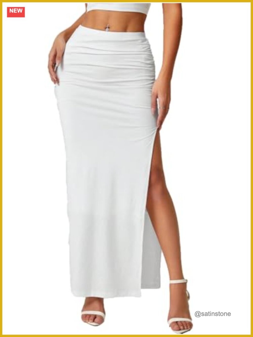 Women's Maxi Skirt Ruched Side Slit Thigh Bodycon Pencil Skirt